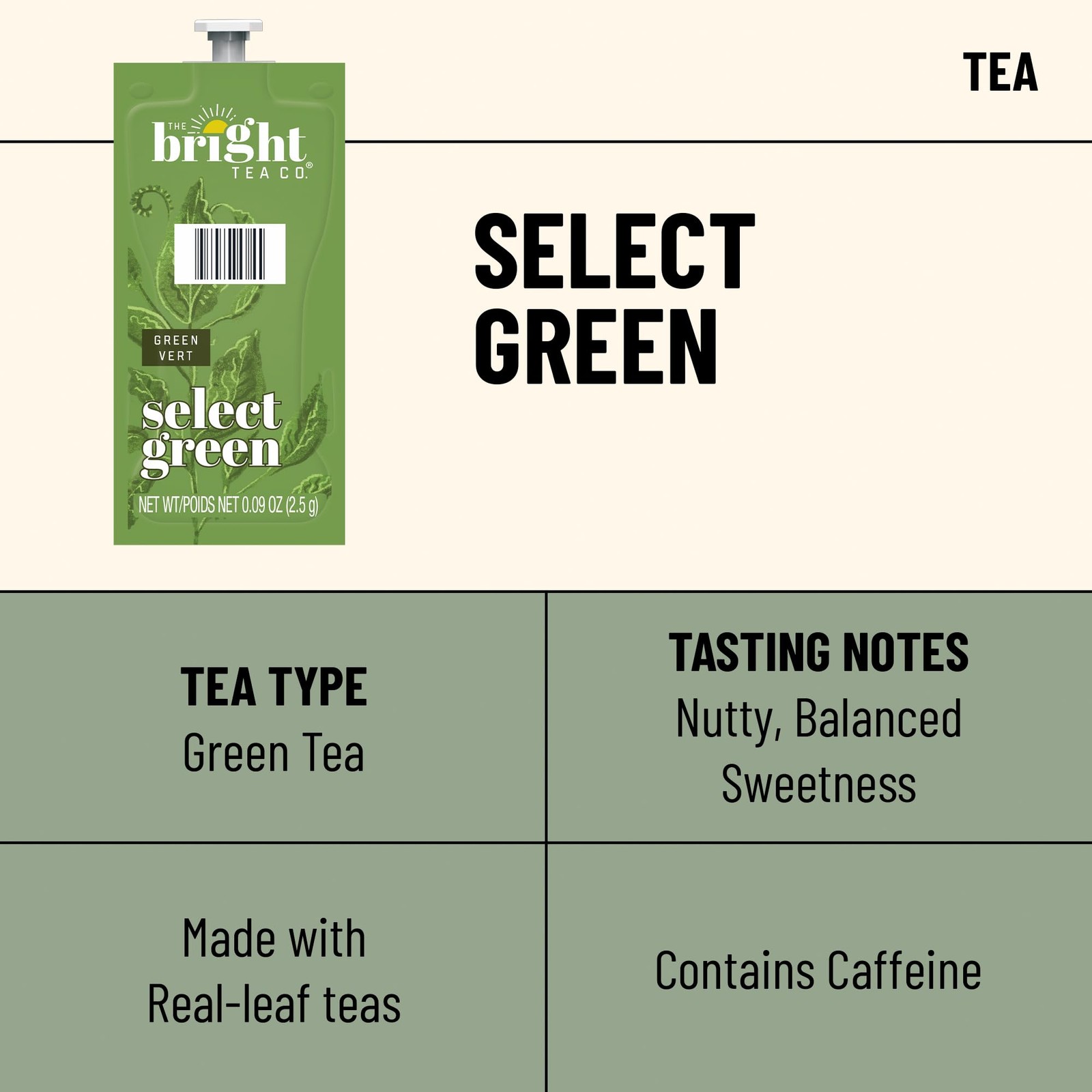 THE BRIGHT TEA CO., Select Green Tea Freshpacks for MARS DRINKS Brewer, 20 Pa…
