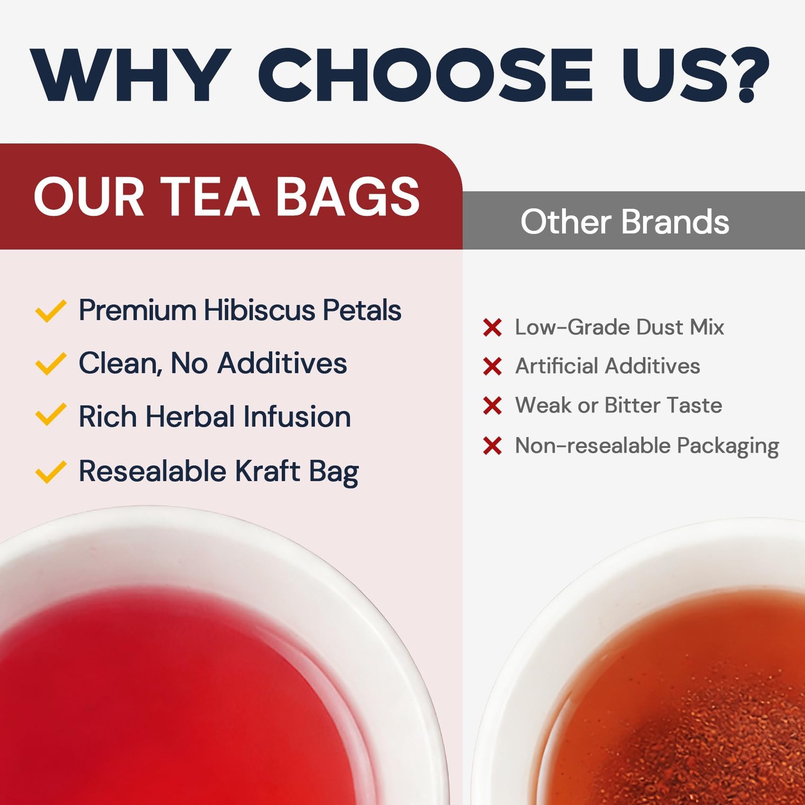 Hibiscus Tea Bags, Hibiscus Flower Herbal Tea Caffeine & Sugar Free, 50 Teabags
