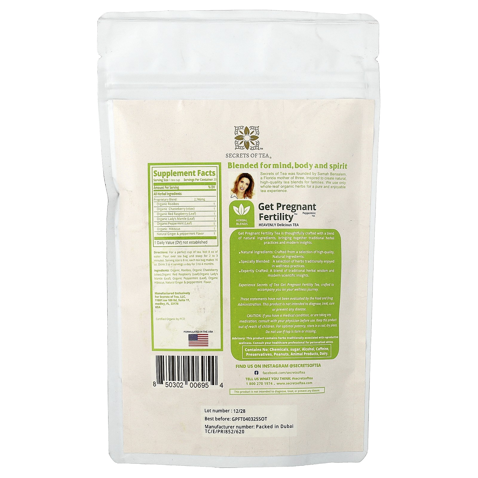 Organic Get Pregnant Fertility Tea, Peppermint, Caffeine Free, 20 Tea Bags, 1.41