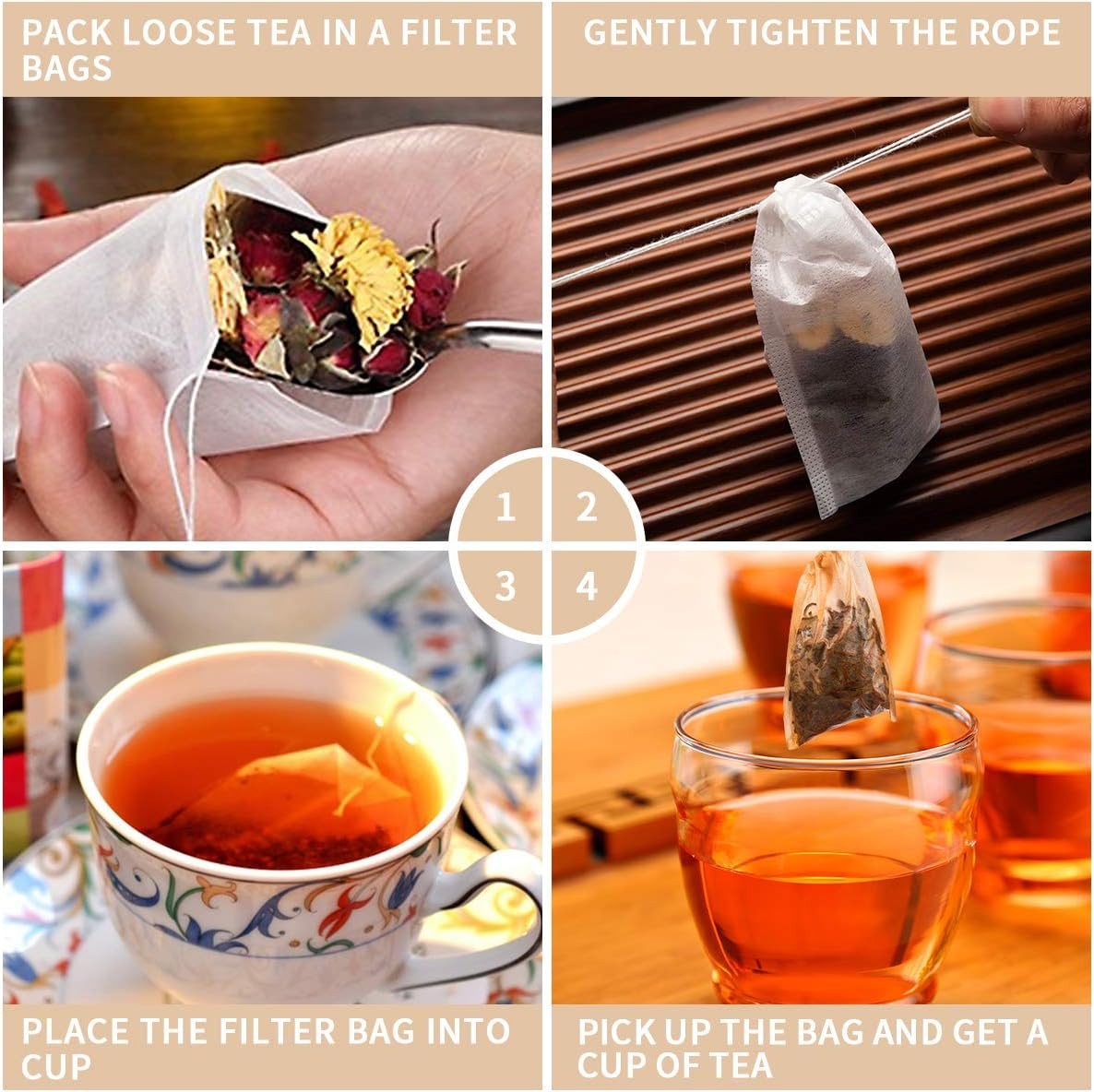 400 Pack Disposable Drawstring Tea Filter Bags Safe & Natural Unbleached Paper T