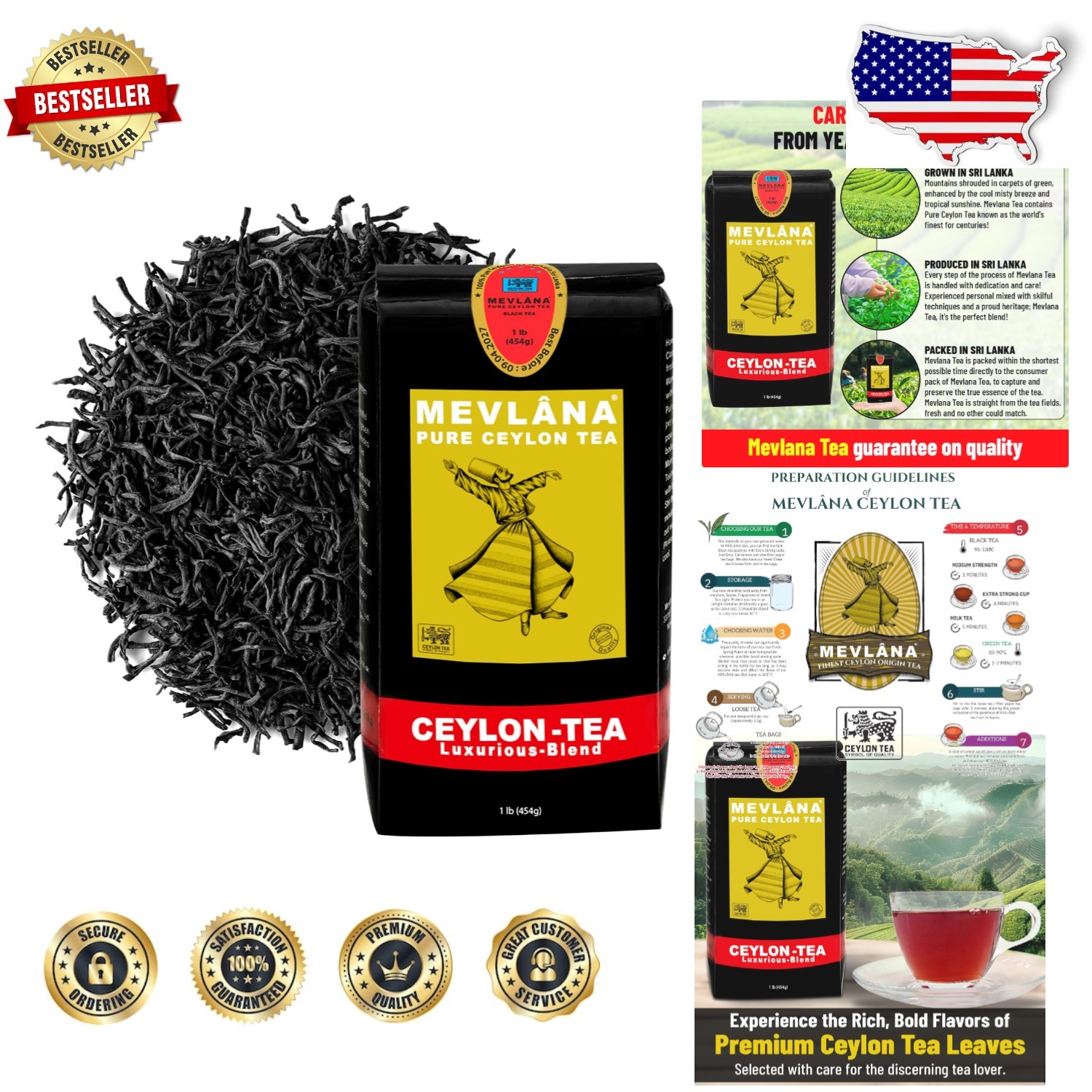 Pure Ceylon Loose Leaf Black Tea 1lb OP1 | Hand-Picked Sri Lankan Blend