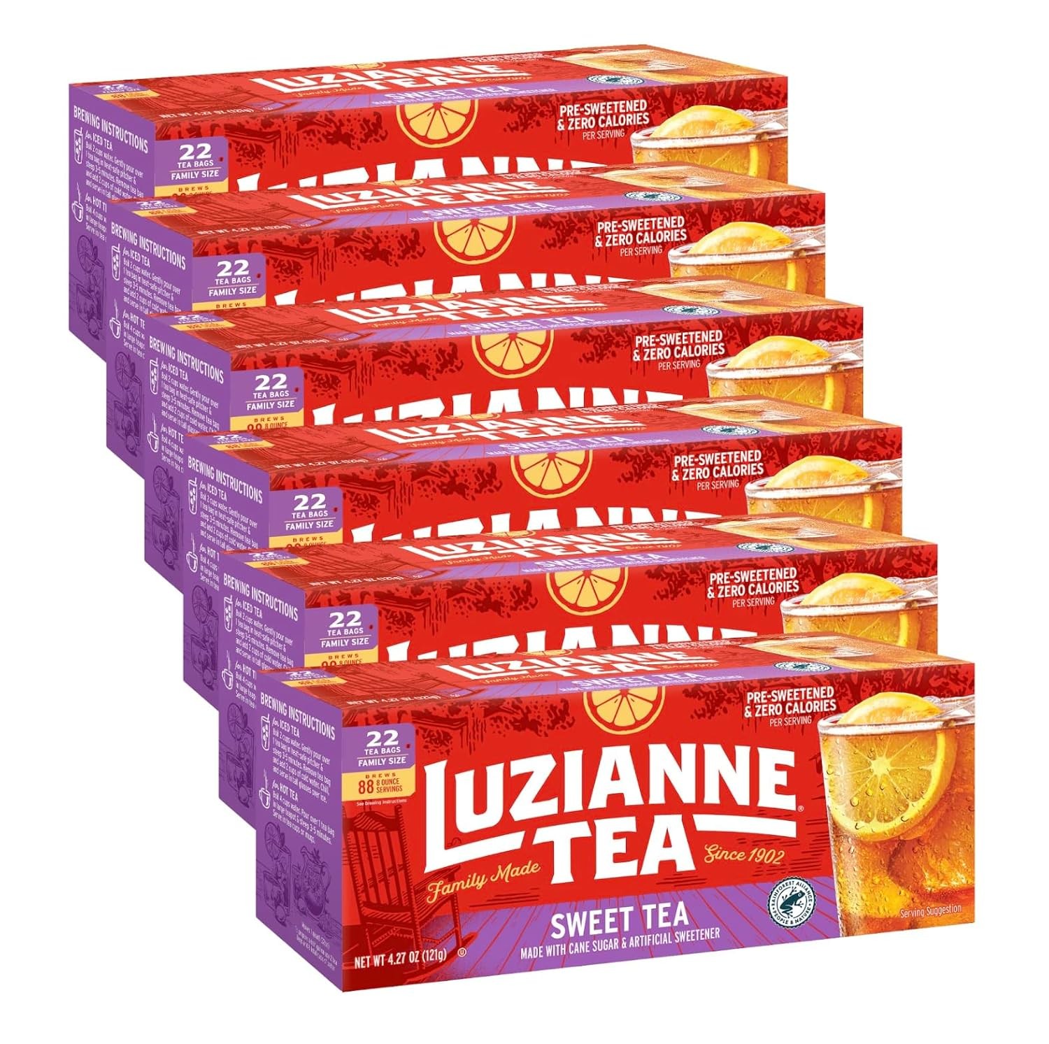 Luzianne Unsweetened Iced Tea Bags, Family Size, 24ct Box (Pack of 6)