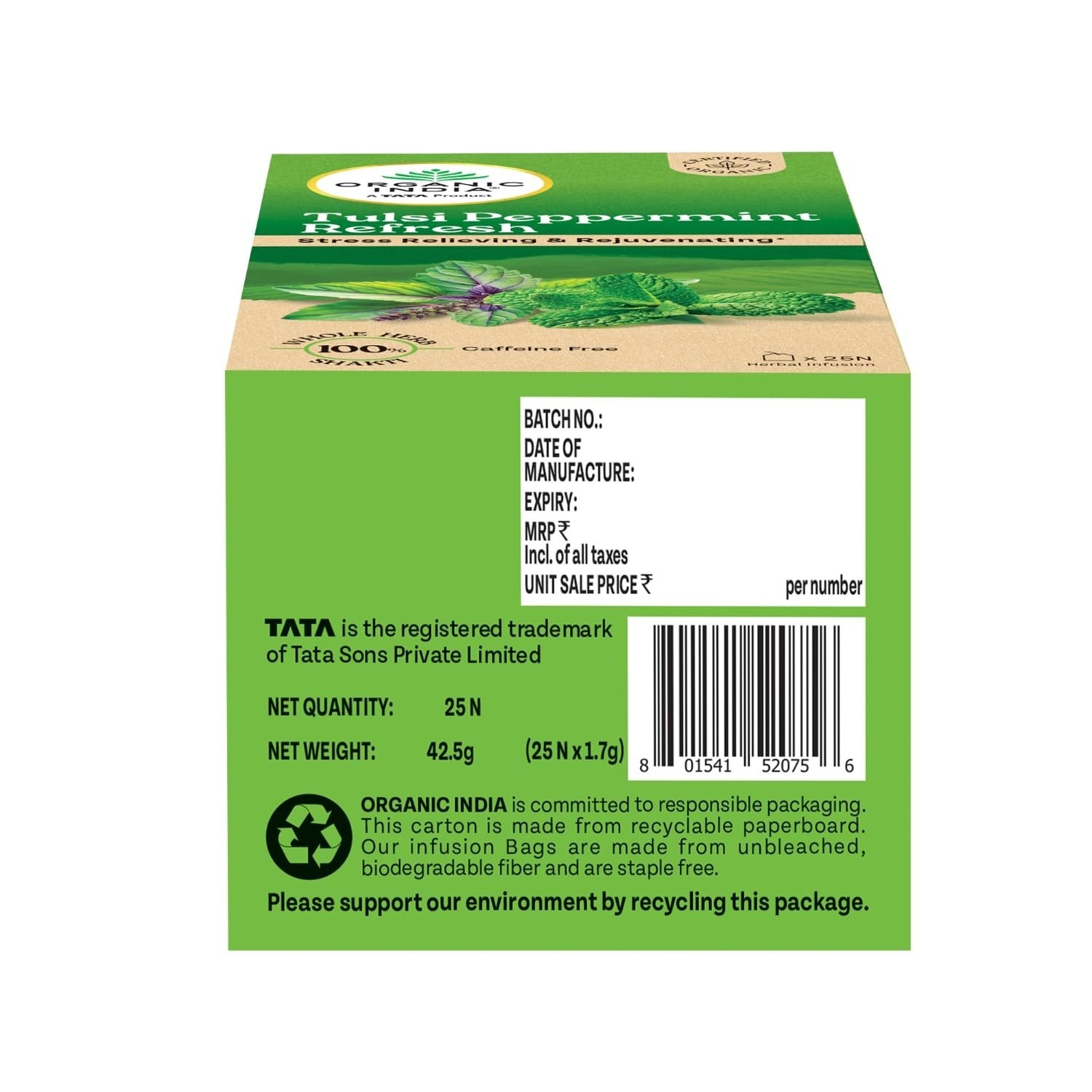 ORGANIC INDIA Tulsi Peppermint Refresh – Stress Relieving Herbal Tea | 25 Tea