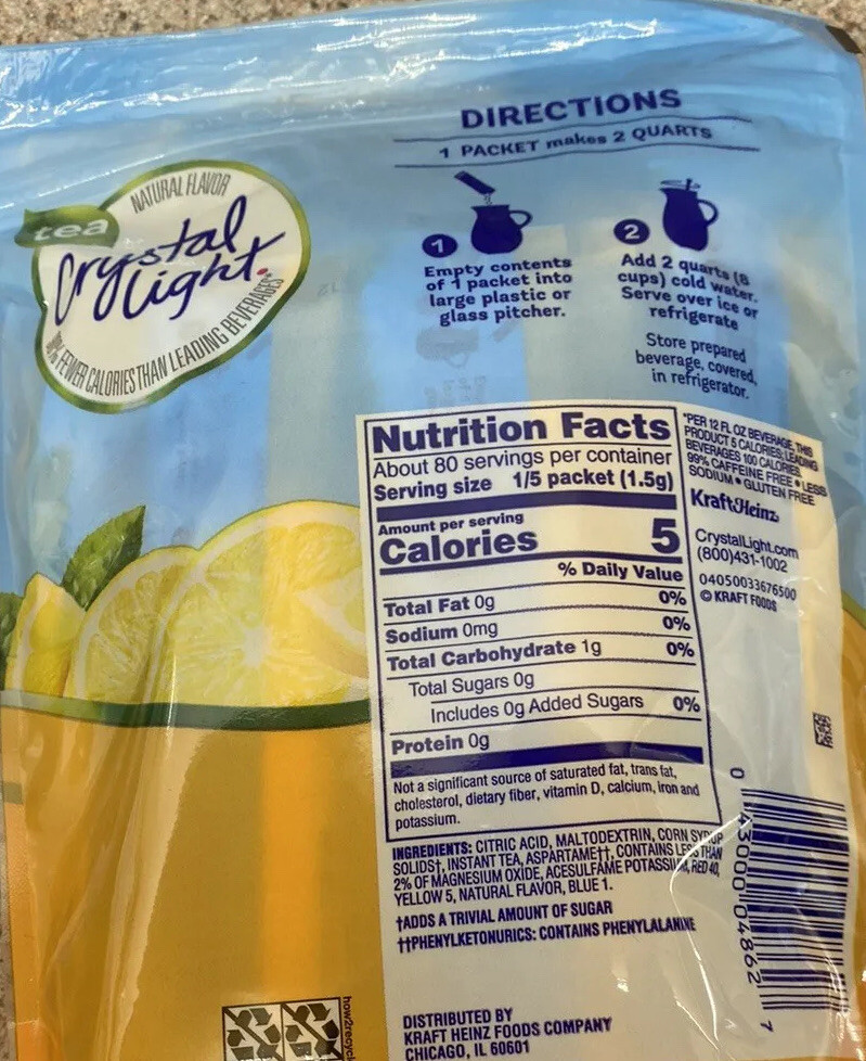 Crystal Light Lemon Iced Tea Drink Mix Made with Black Tea -16 Packets- (5 PACK)