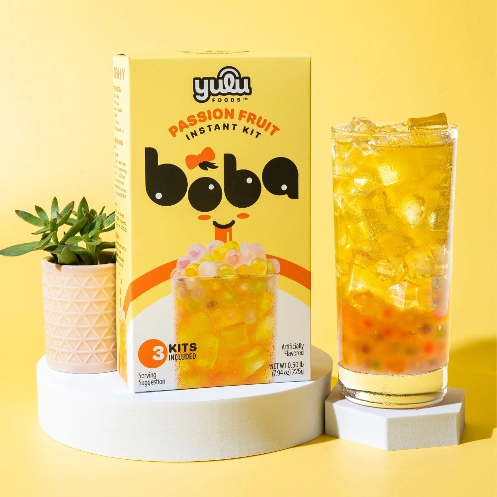 Instant Bubble Tea Kit Passion Fruit Flavor Makes 3 Refreshing Boba Drinks