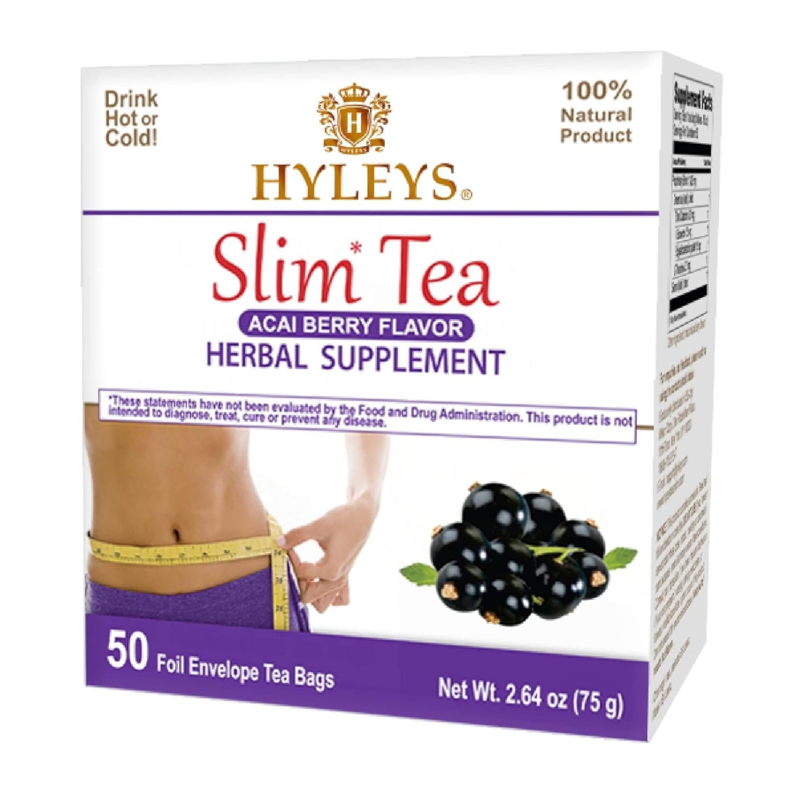 Hyleys Slim Tea Weight Loss Herbal 50 Count (Pack of 1), Acai Berry
