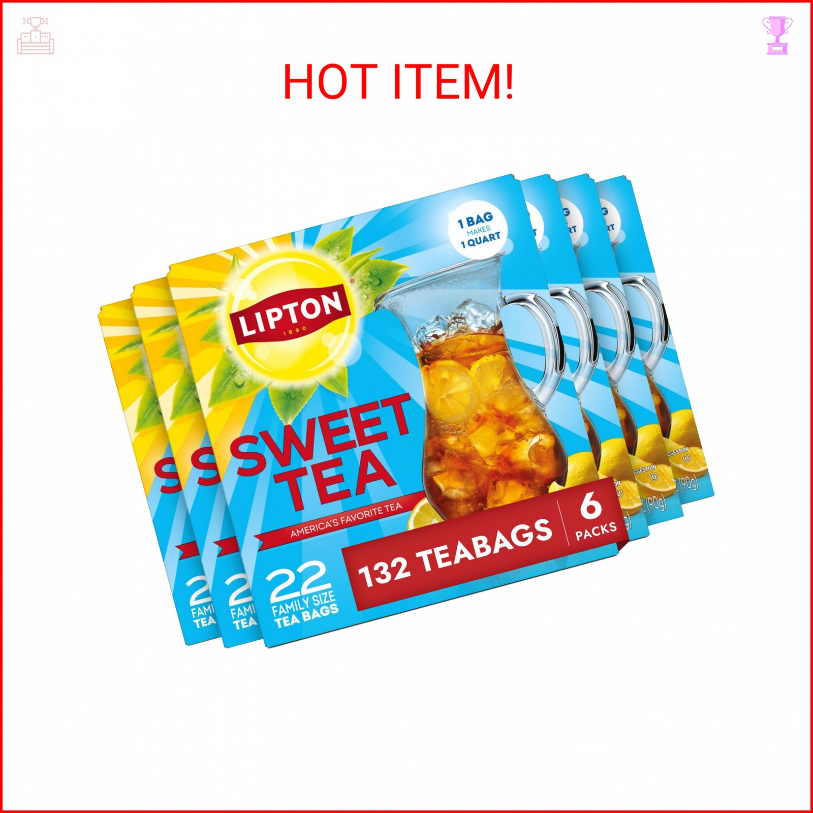 Lipton Southern Sweet Iced Tea Bags, Family Size Zero Calories, 132 Total Bags (
