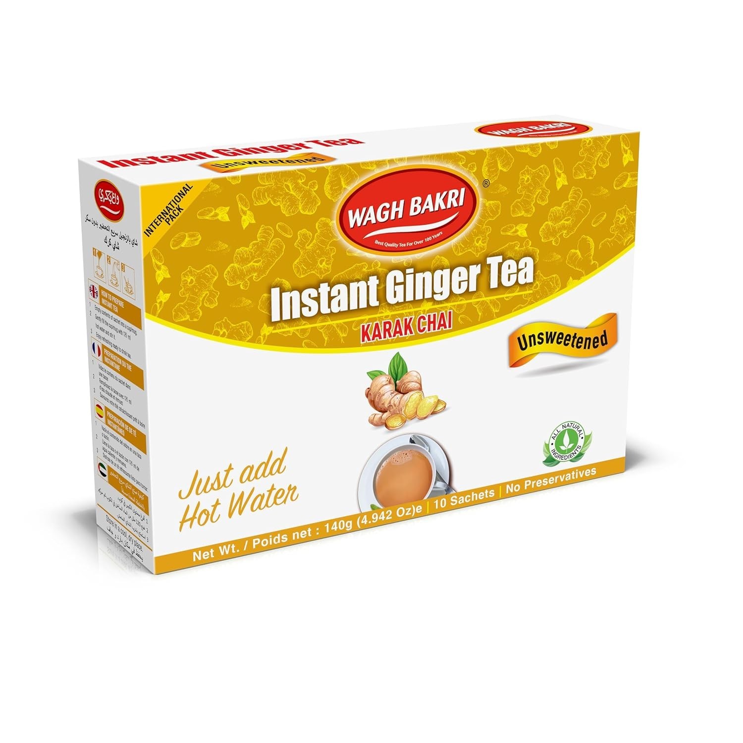 Instant Ginger Tea, Unsweetened, No Added Sugar, 140grams, 10 Sachets [Intern…