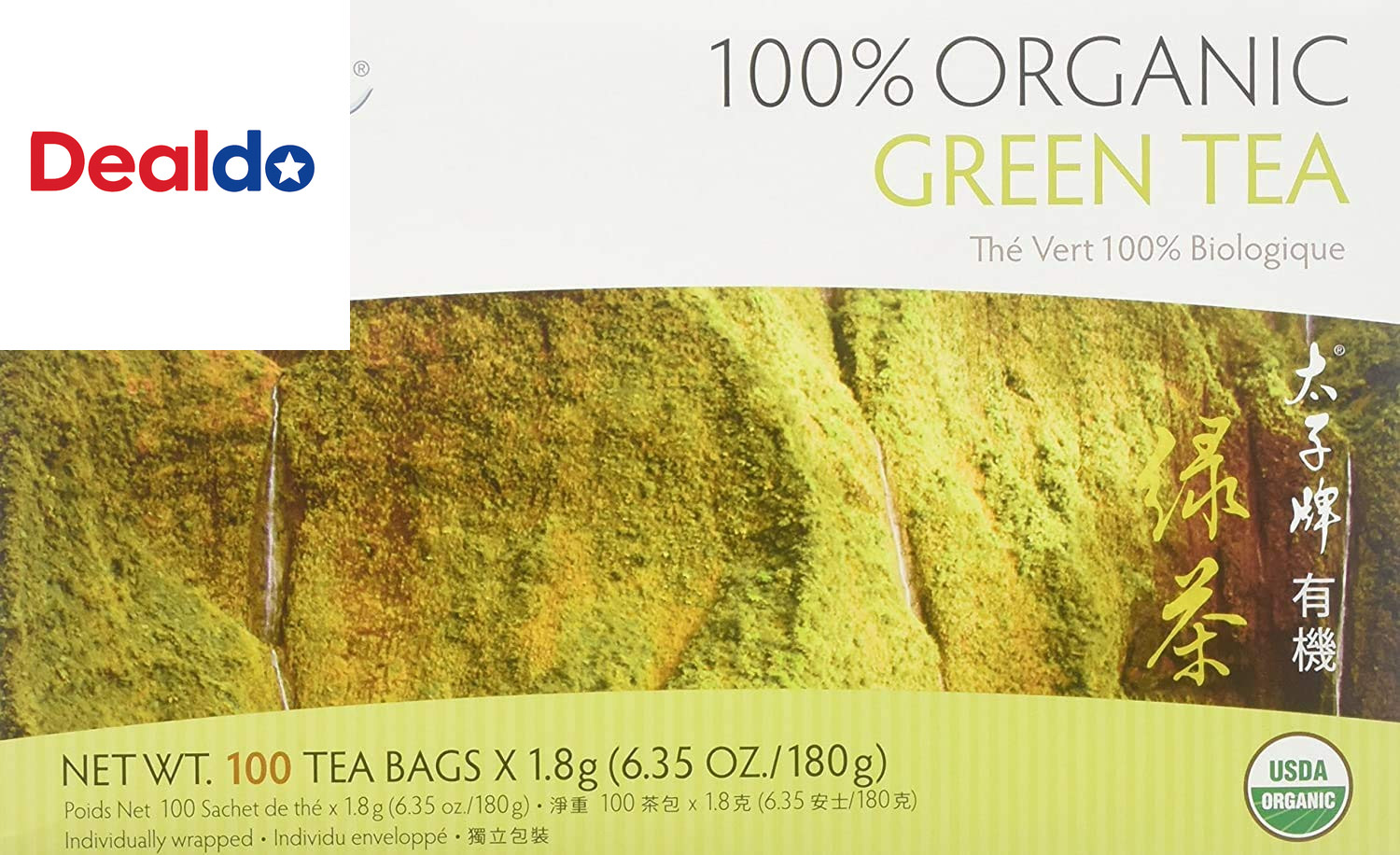 Organic Green Tea, 100 Tea Bags – 100% Organic Green Tea – Unsweetened Green Tea
