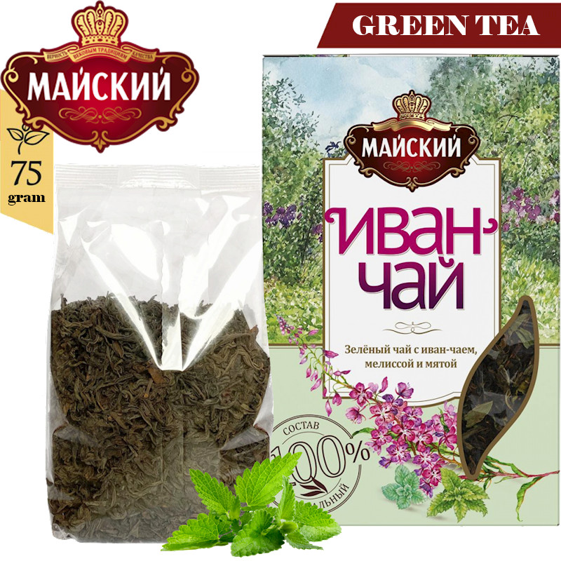 MAISKIY GREEN LOOSE IVAN-TEA+ MELISSA & MINT 75g Made Russia RF Иван-Чай Майский