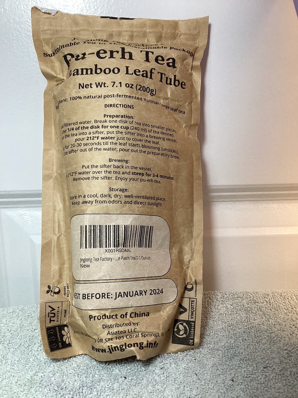 Jinglong Tea Factory Pu-erh Tea Brick Bamboo Leaf Tube Chinese Pantry 200g