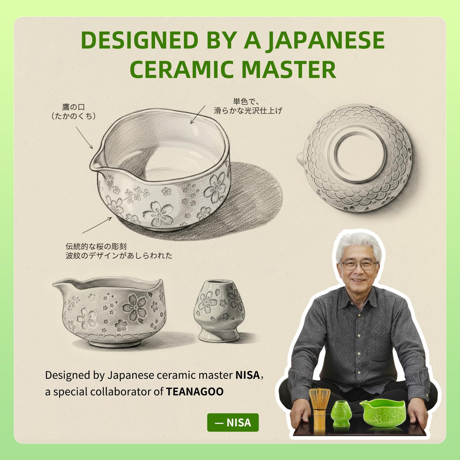 7-PCS Green Matcha Whisk Set, Complete Ceremony Start Kit, Ceramic Chawan Bow…