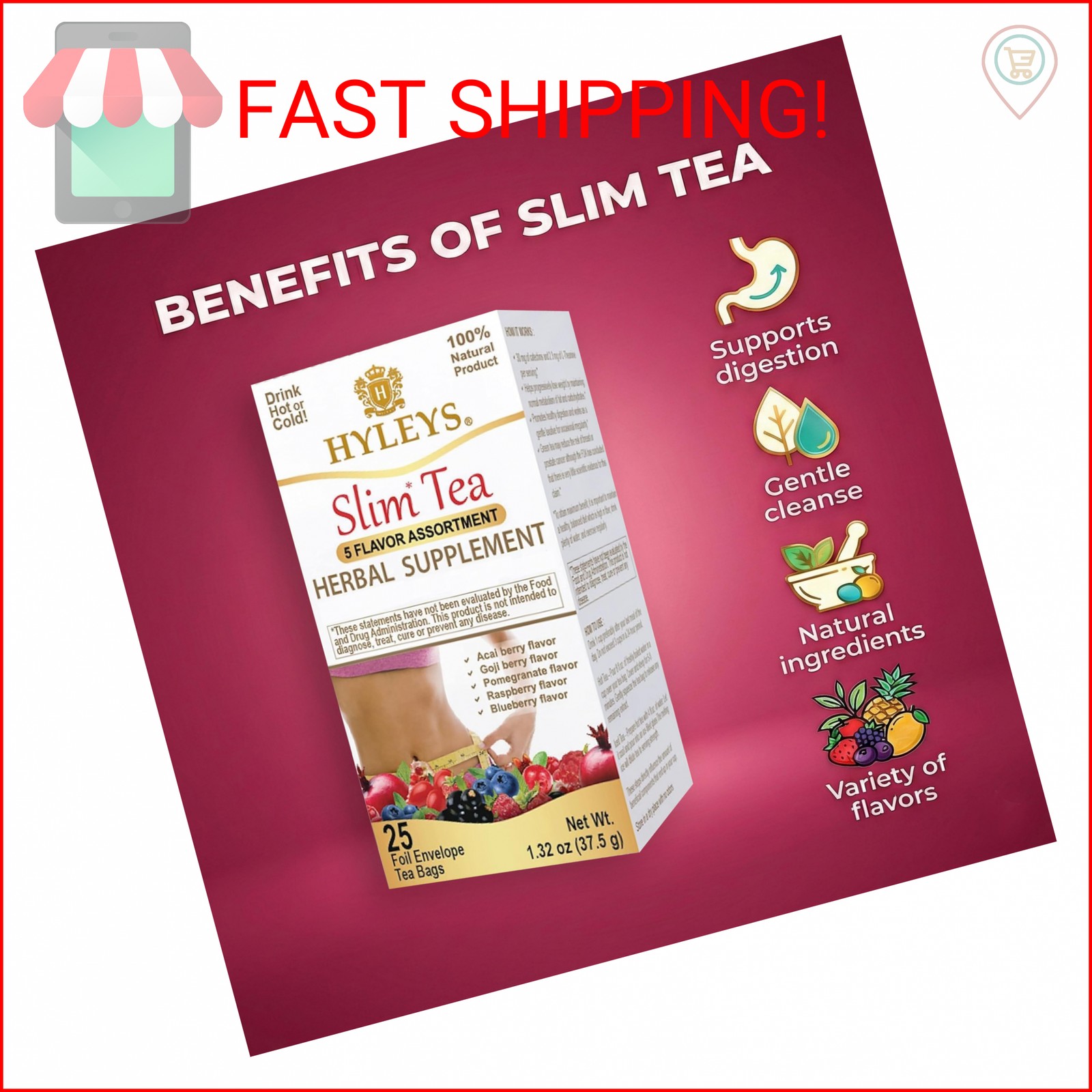 HYLEYS Slim Tea 5 Flavor Assortment – Weight Loss Herbal Supplement Cleanse and