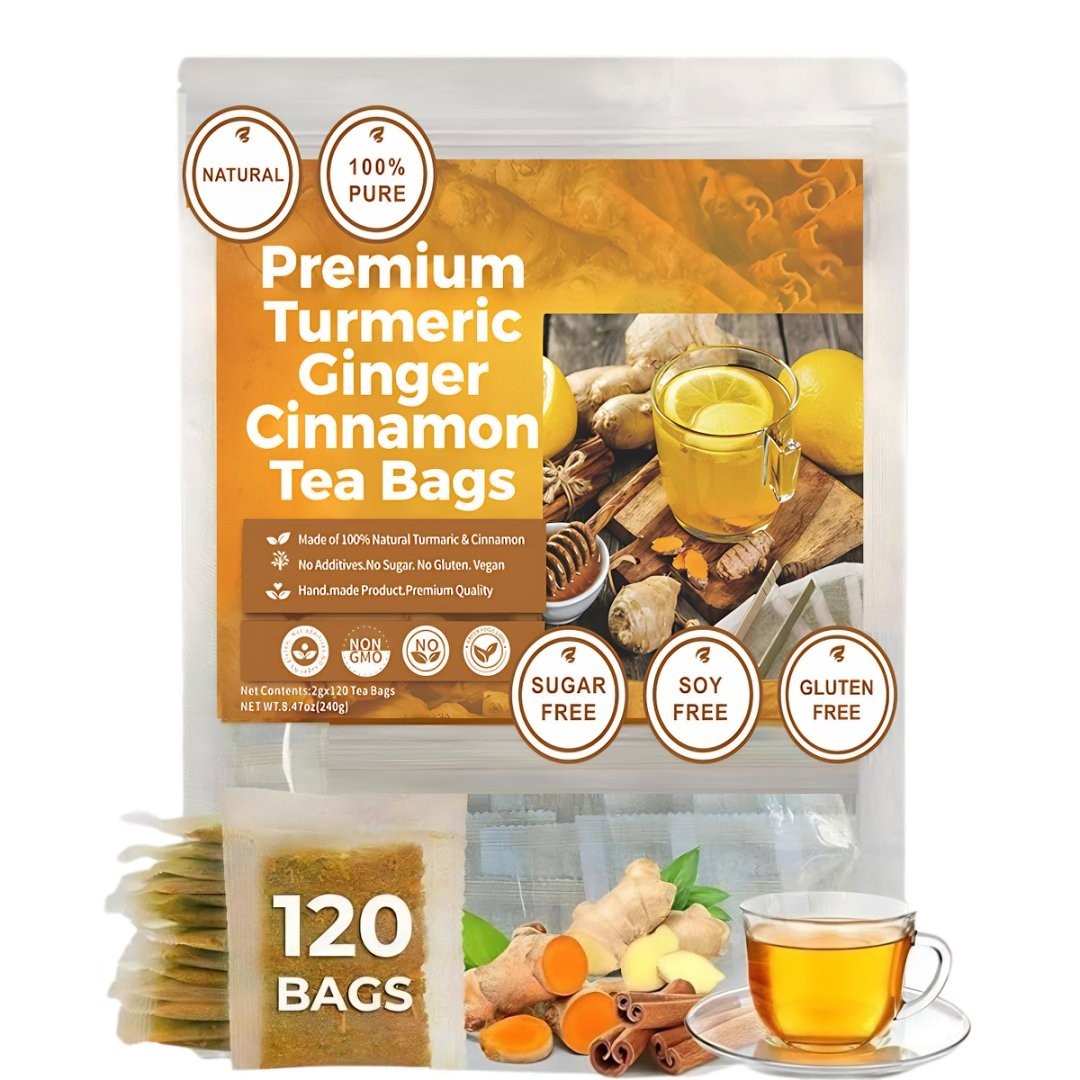 Organic Turmeric, Ginger & Cinnamon – 60 Tea Bags | Plant-Based Pyramid Tea Bag