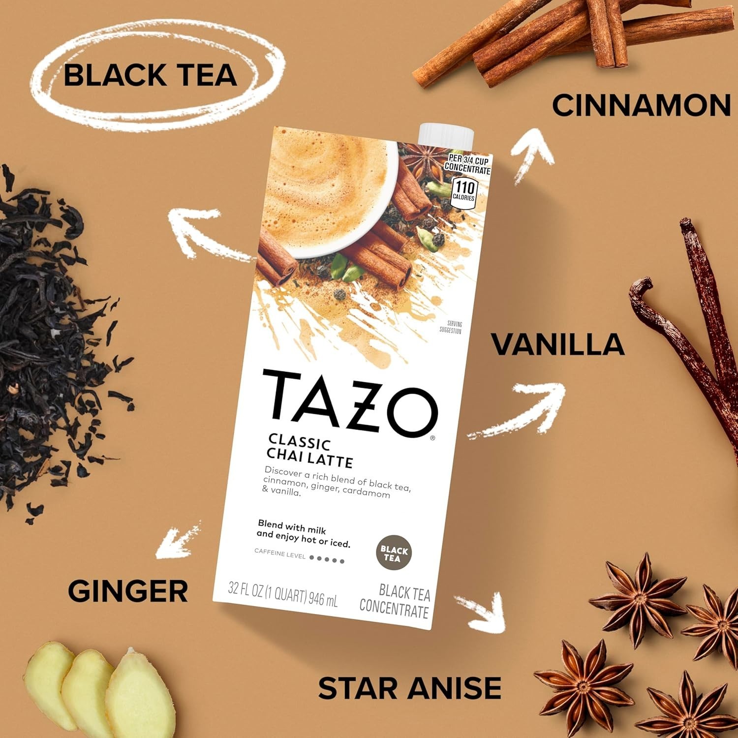 TAZO Classic Chai Latte, Black Tea Concentrate, Easy-to-Serve Caffeinated Cha…