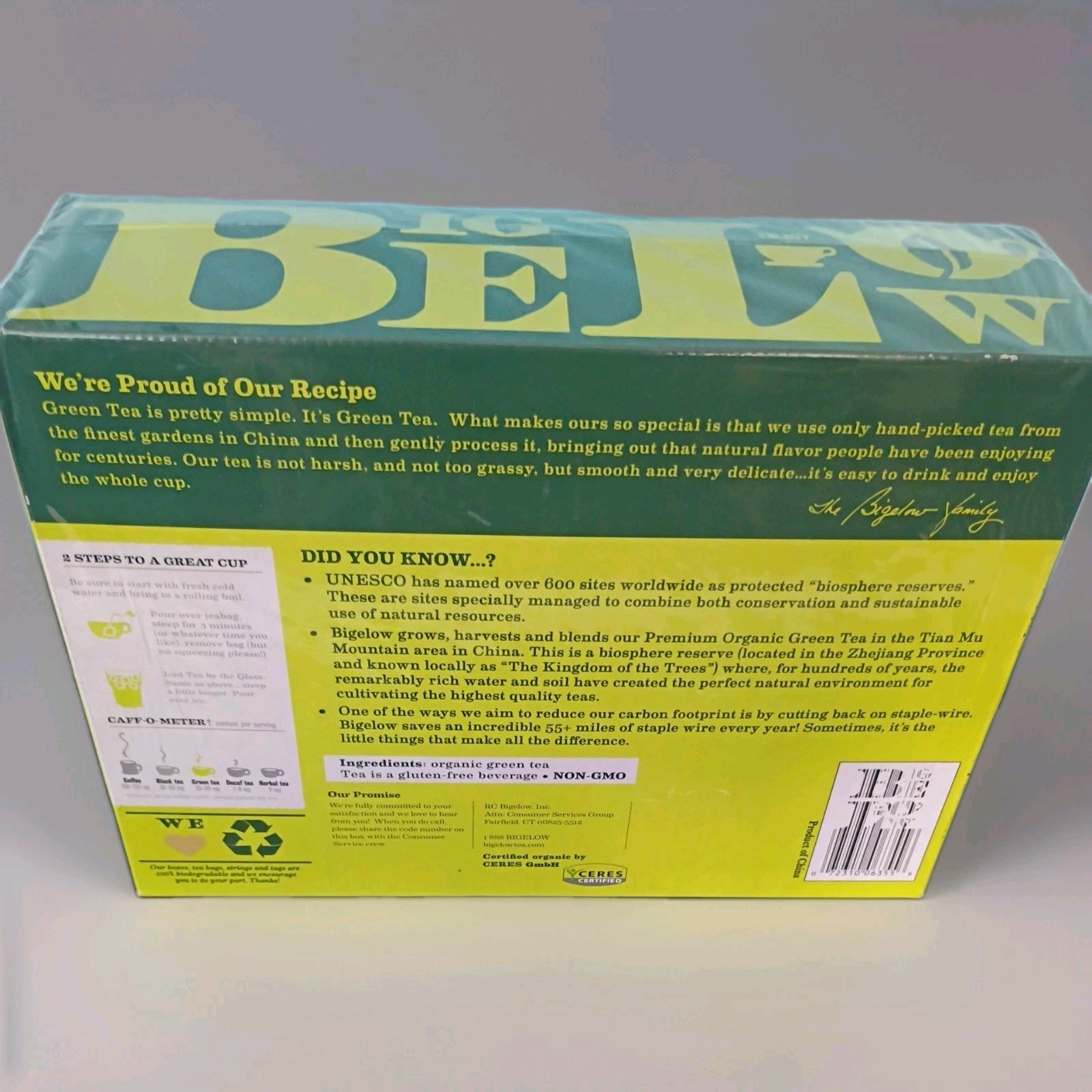 Bigelow Premium Green Tea 100% USDA Organic Individually Wrapped Tea Bag 176 ct.