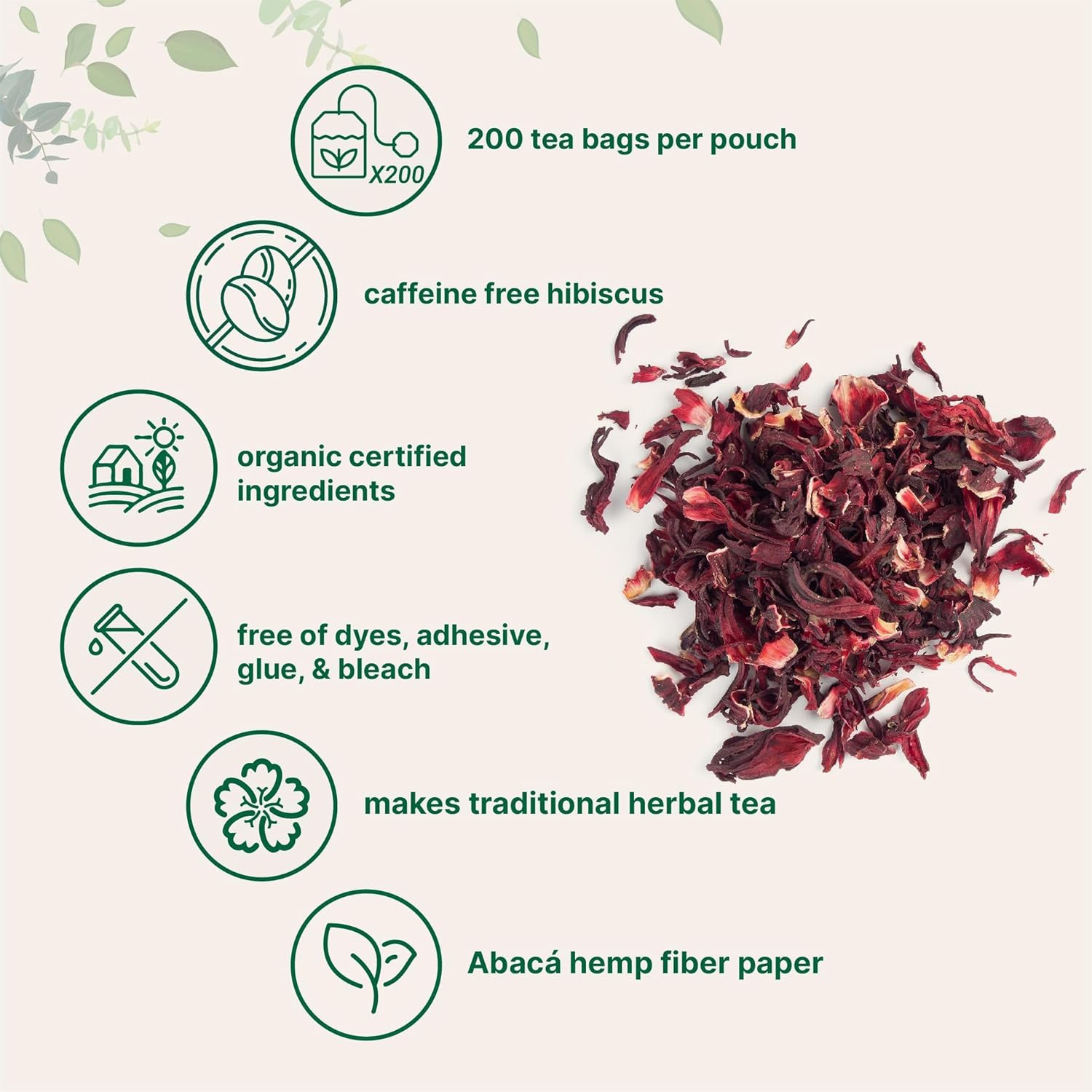 Organic Hibiscus Tea Bags, 200 Count | Premium Source from Hibiscus Flowers | Ca