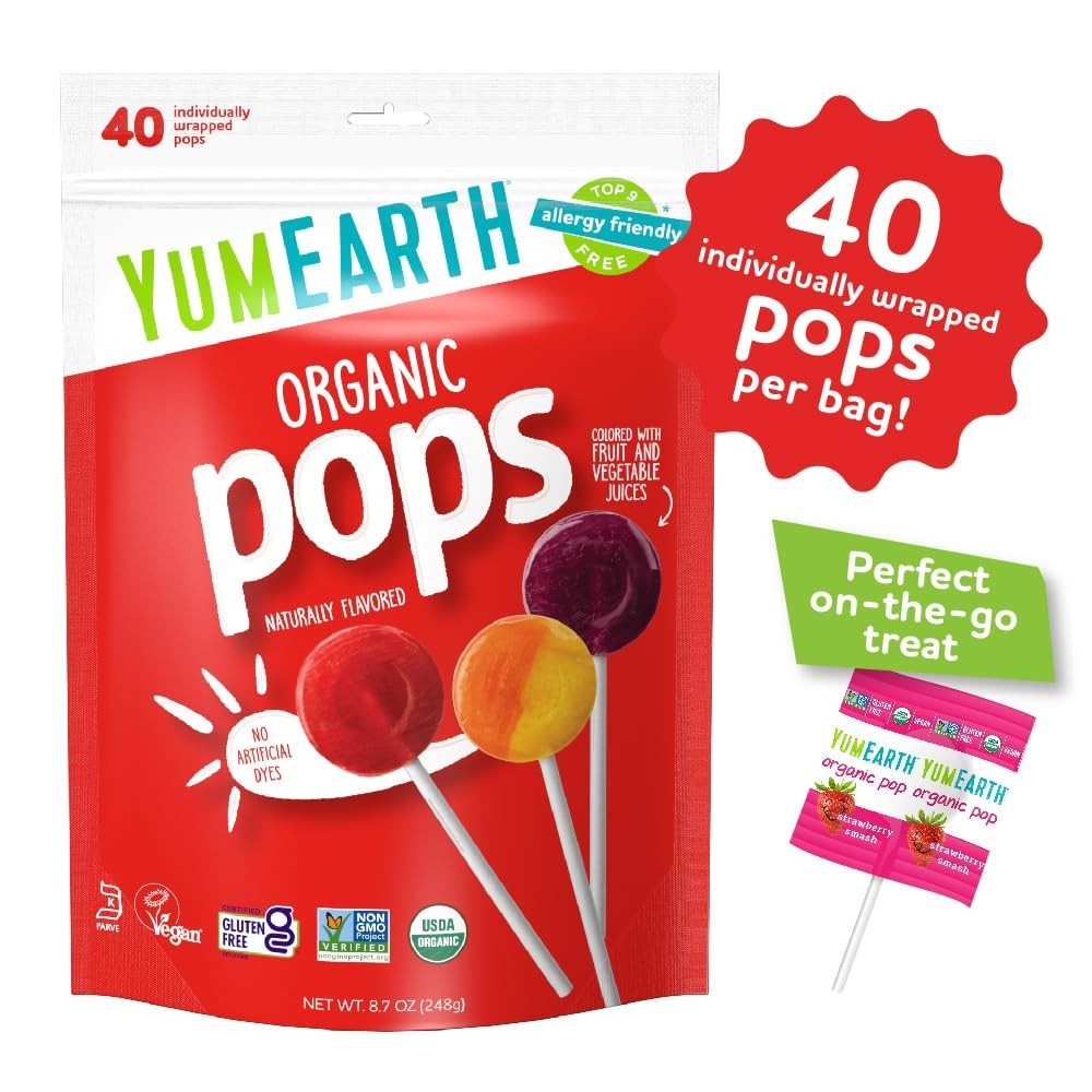 Organic Lollipop Variety Pack – 40 Fruit Flavors, Allergen-Free & Delight