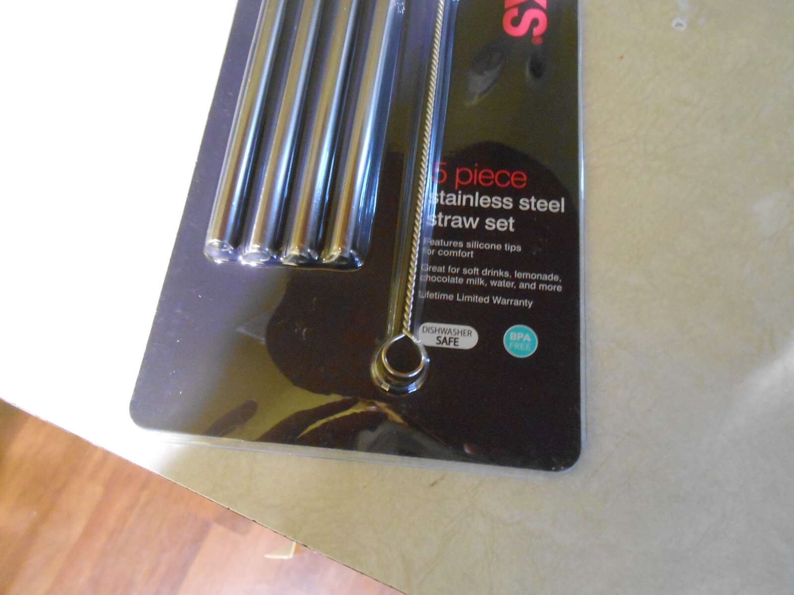 COLOUR WORKS Reusable Stainless Steel Drinking Straw Set (4 Straws/1 Brush) NIP
