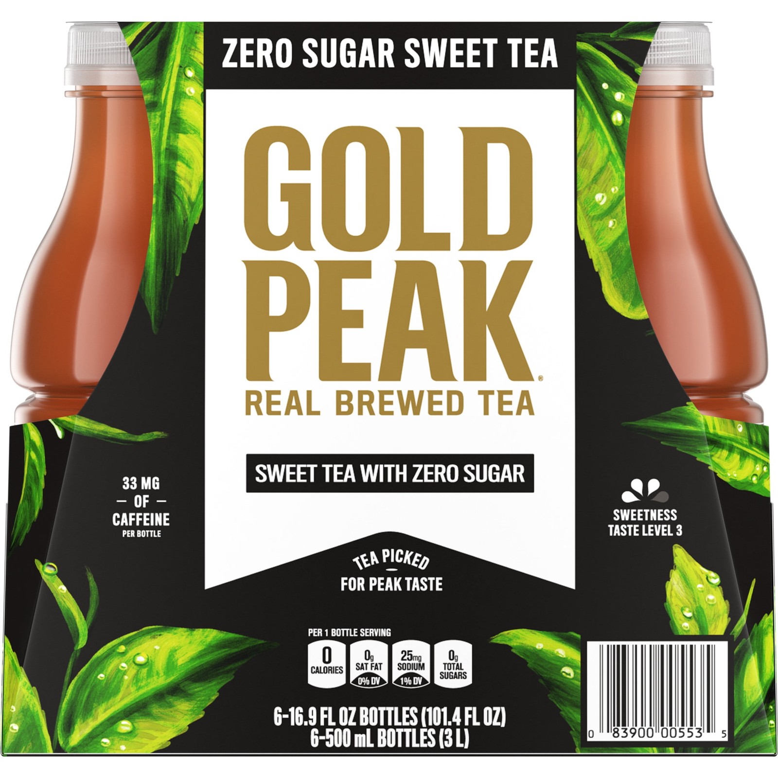 Gold Peak Iced Tea, Zero Sugar Sweet Tea Bottles, 16.9 fl oz, 6 Pack