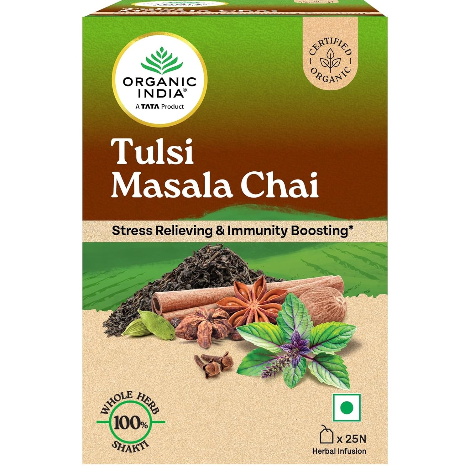 Organic India Tulsi Masala Chai, 25 Tea Bags | Refreshing And Relaxing