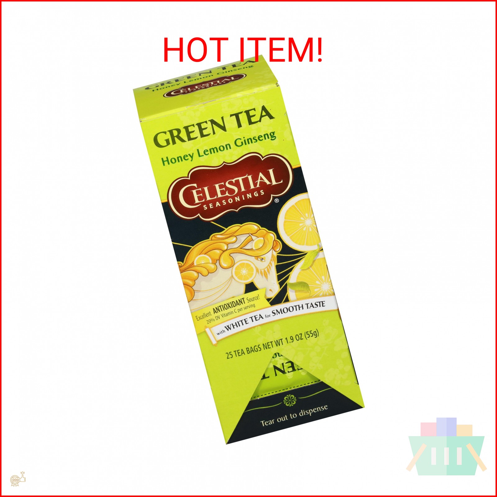 Celestial Seasonings Honey Lemon Ginseng Green Tea 25 Tea Bags
