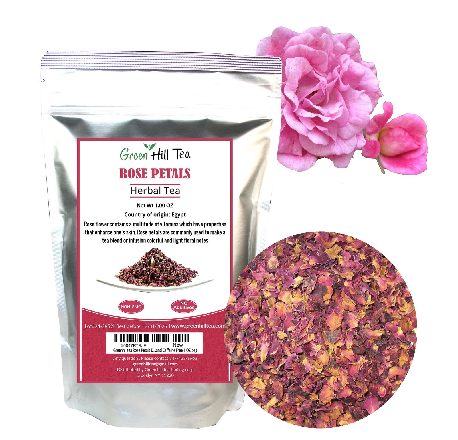 Rose Petals Dried Flowers in Resealable Pouch, Edible Flowers for Herbal Tea,…