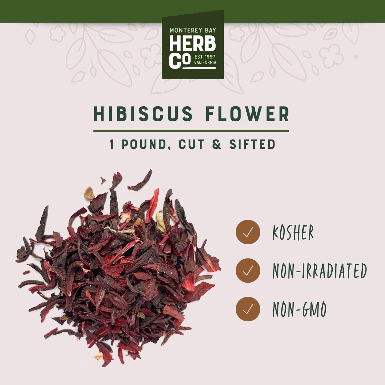 Organic Hibiscus Flower Cut & Sifted, by Herb Co, Hibiscus Sabdariffa, from Germ