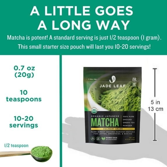 Jade Leaf Matcha Organic Japanese Culinary Matcha Green Tea Powder 0.7 Oz