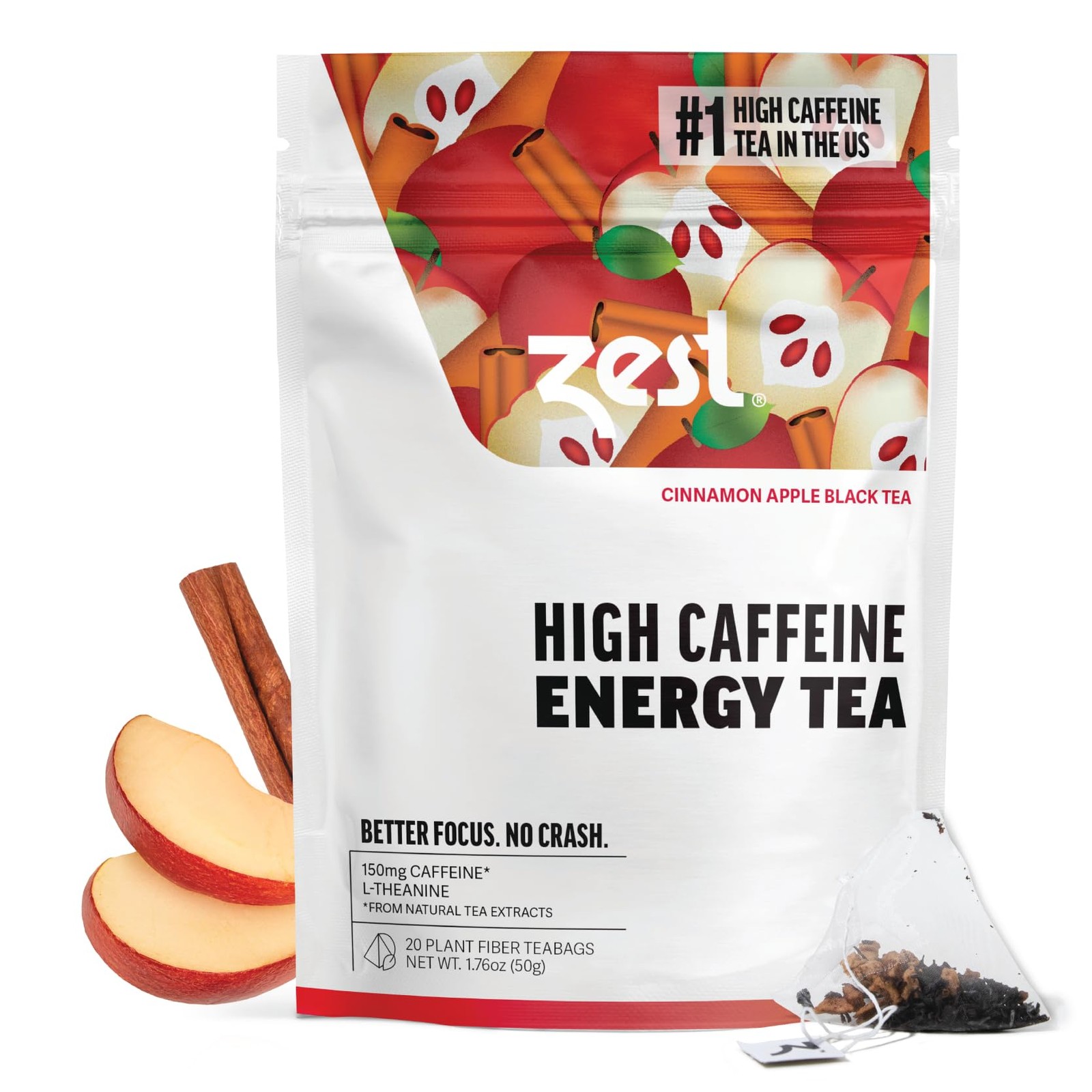 Zest 150mg Cinnamon Apple Black Tea – 20 Pack – All Natural Energy