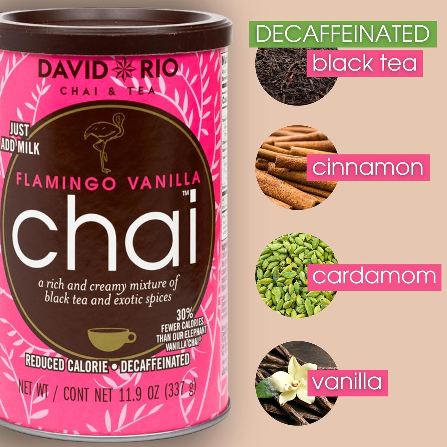 Flamingo Vanilla Decaffeinated Reduced Calorie Chai 11.9 Ounce (Pack of 1)