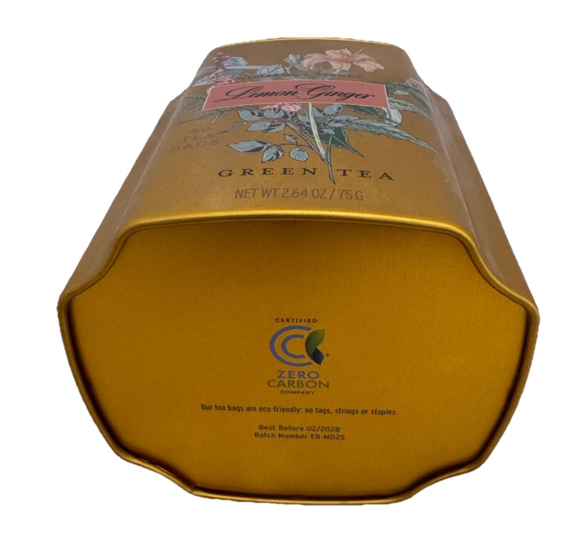 LEMON GINGER GREEN TEA 50BAGS IN BEAUTIFUL Gold Floral TIN WILLIAMS & SPENCE