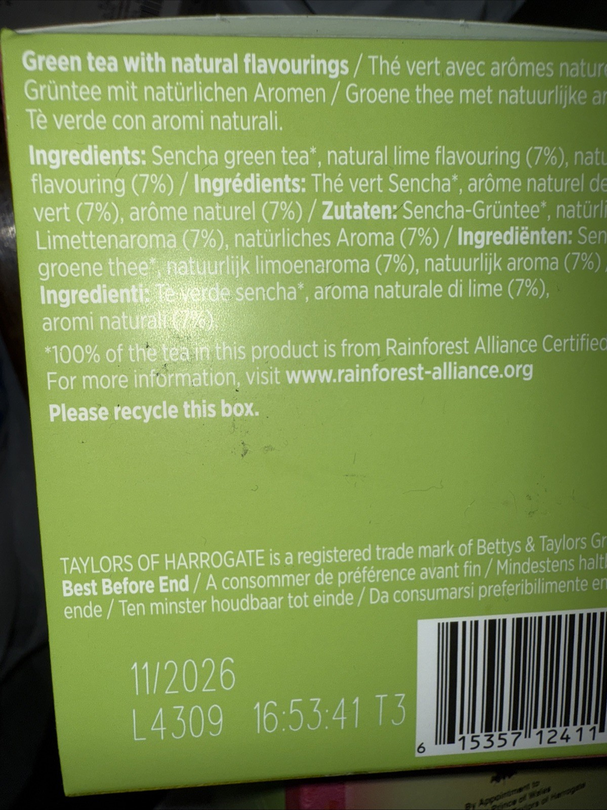 TAYLORS of Harrogate 🫖 LYCHEE & LIME GREEN TEA 2 Boxes= 40 Teabags BB:11-2026