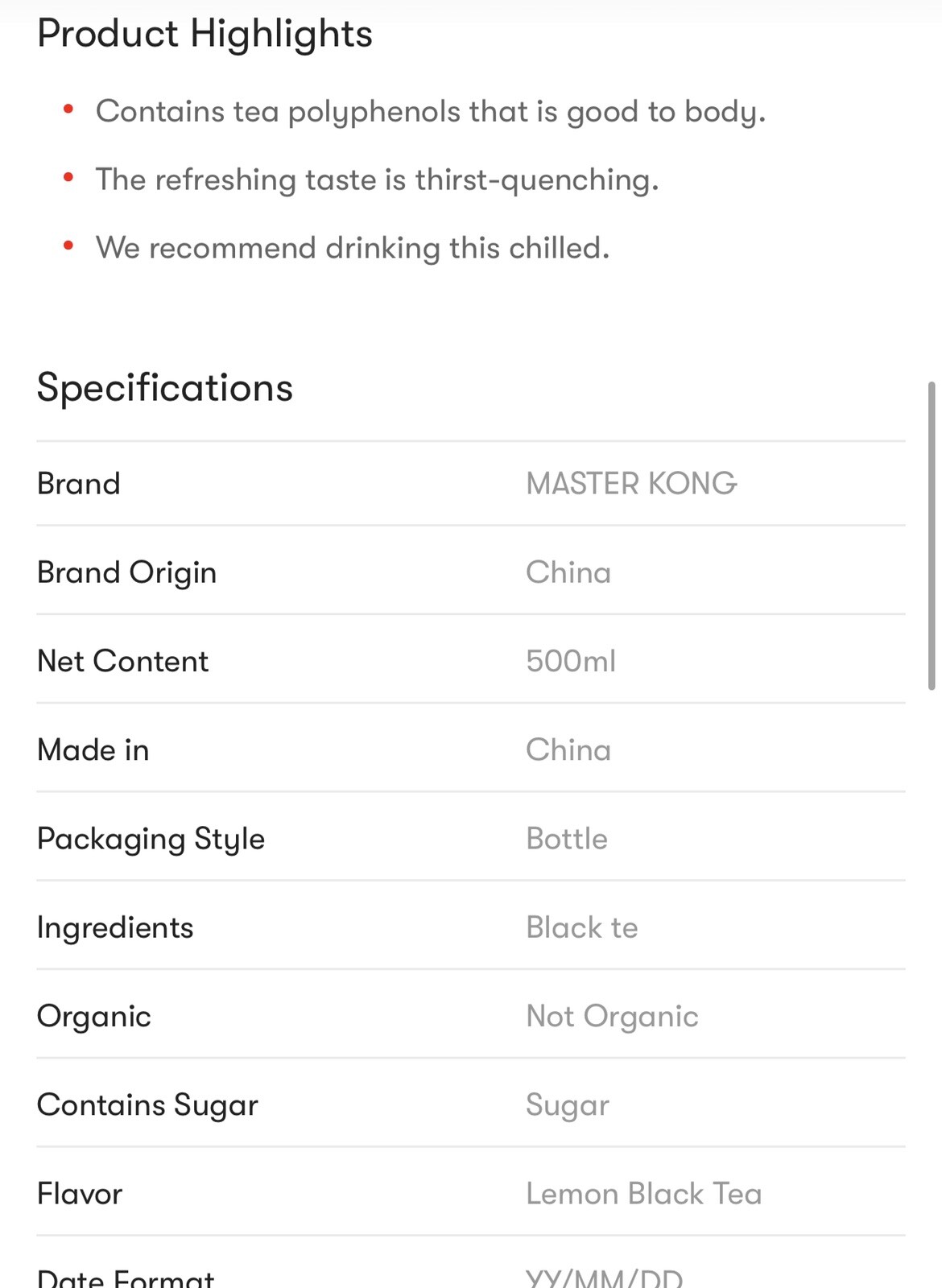 Master Kong Lemon Iced Tea ( 500 ml., 15 pk.)