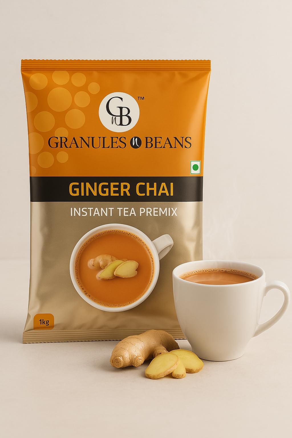 GnB GRANULES n BEANS Ginger Chai Instant Tea Premix – 1Kg