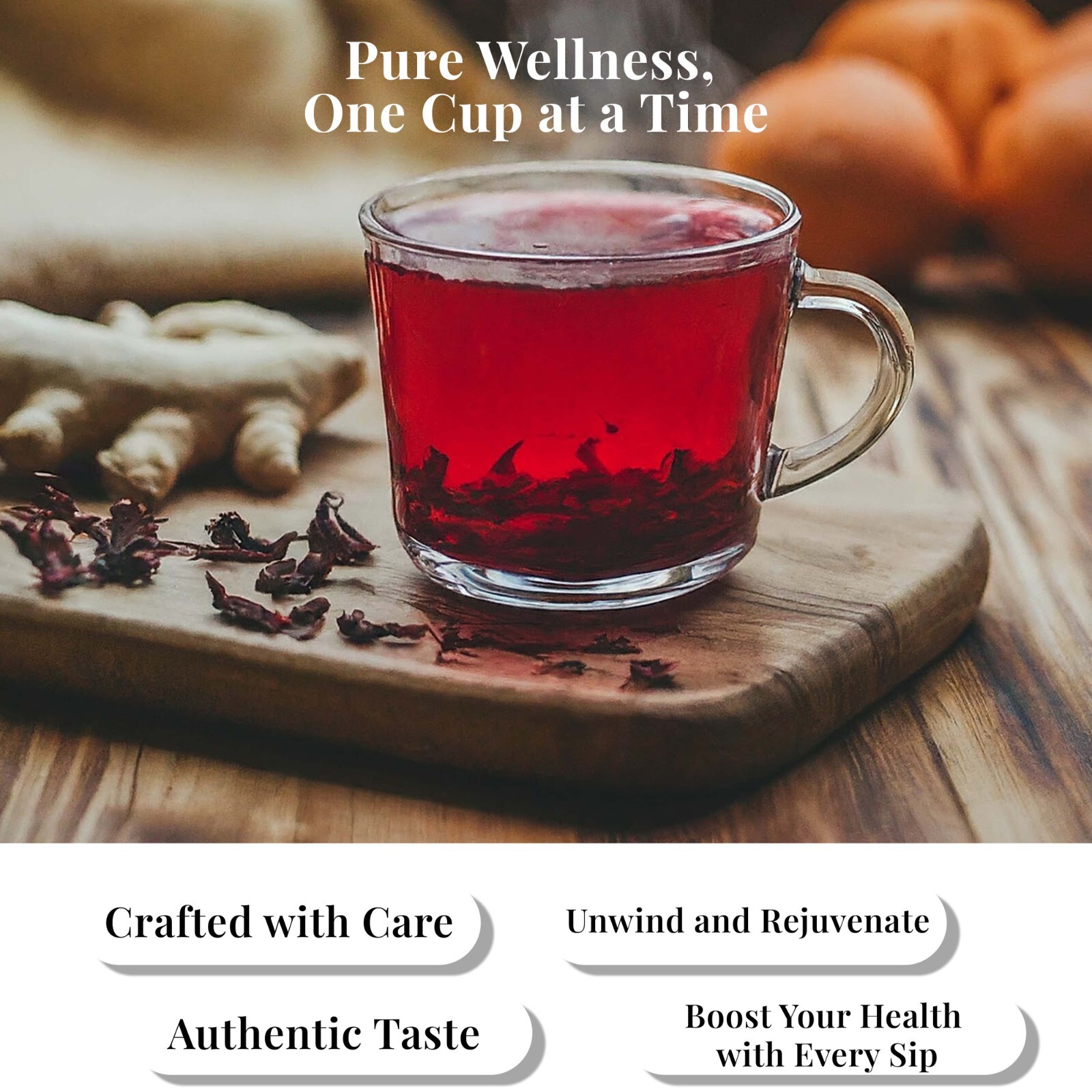75 Hibiscus Tea Bags, Hibiscus Tea with Ginger, Herbal Tea, Perfect For Iced Tea