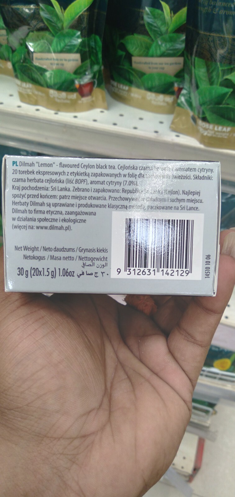 Lemon Tea 100% Pure Ceylon Tea Natural Lemon Flavored Tea 20Tea Bags In 30g