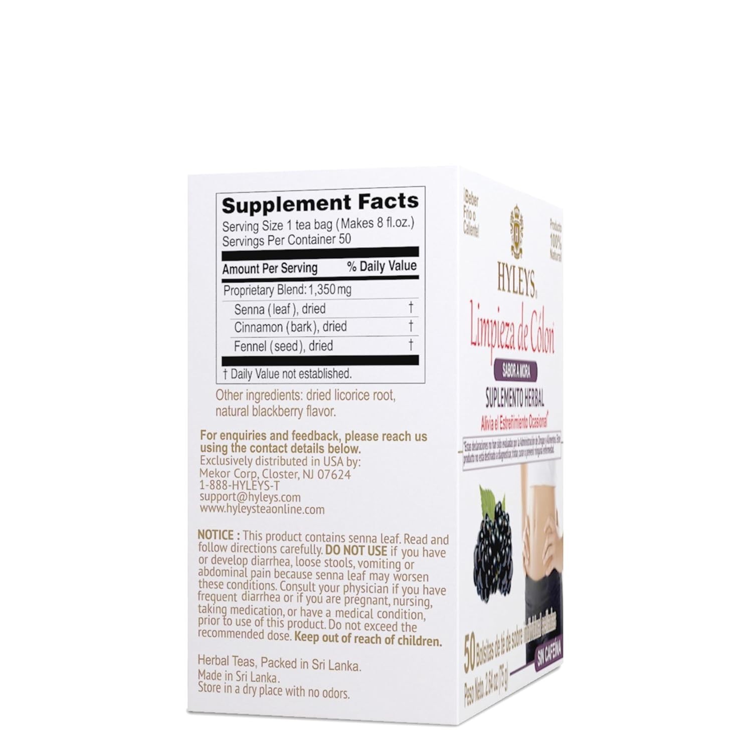 Hyleys Colon Cleanse Tea Blackberry Flavor – 50 Tea Bags (1 Pack)