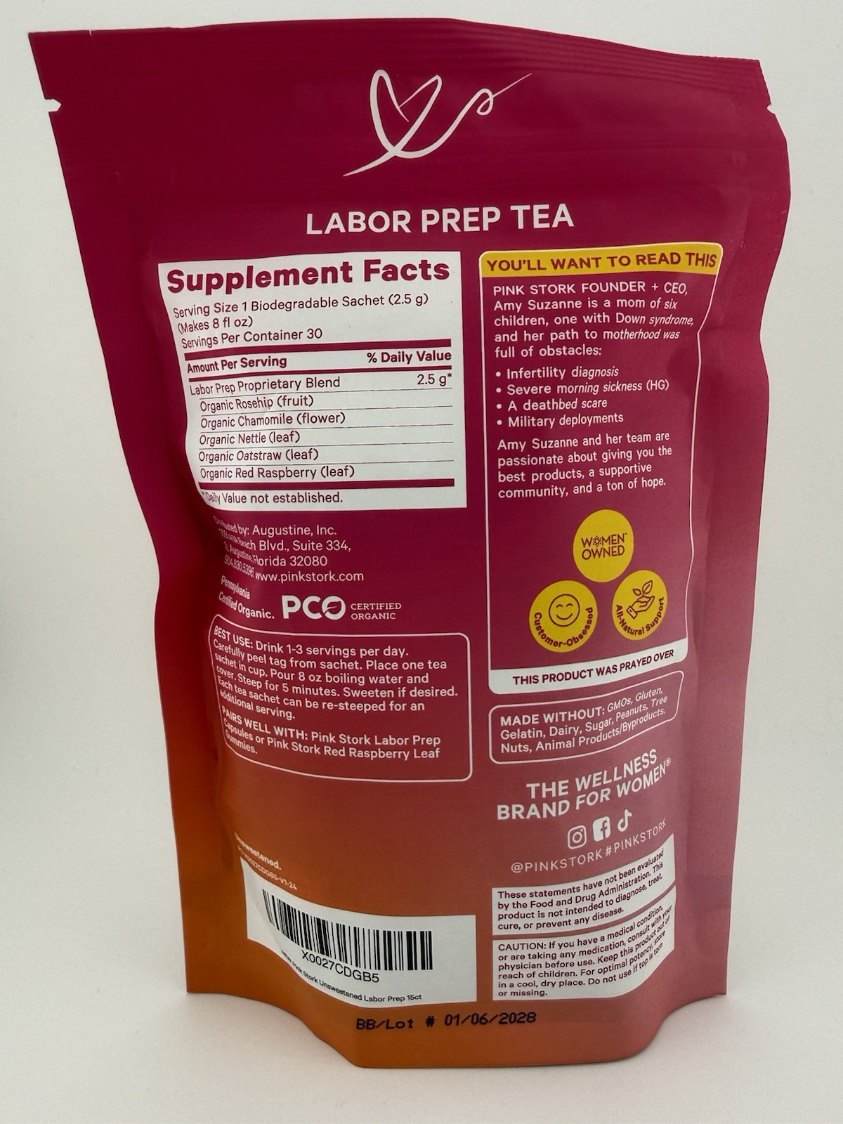 Pink Stork Labor Prep Tea w/ Red Raspberry Leaf + Nettle. Exp – 01/06/2028