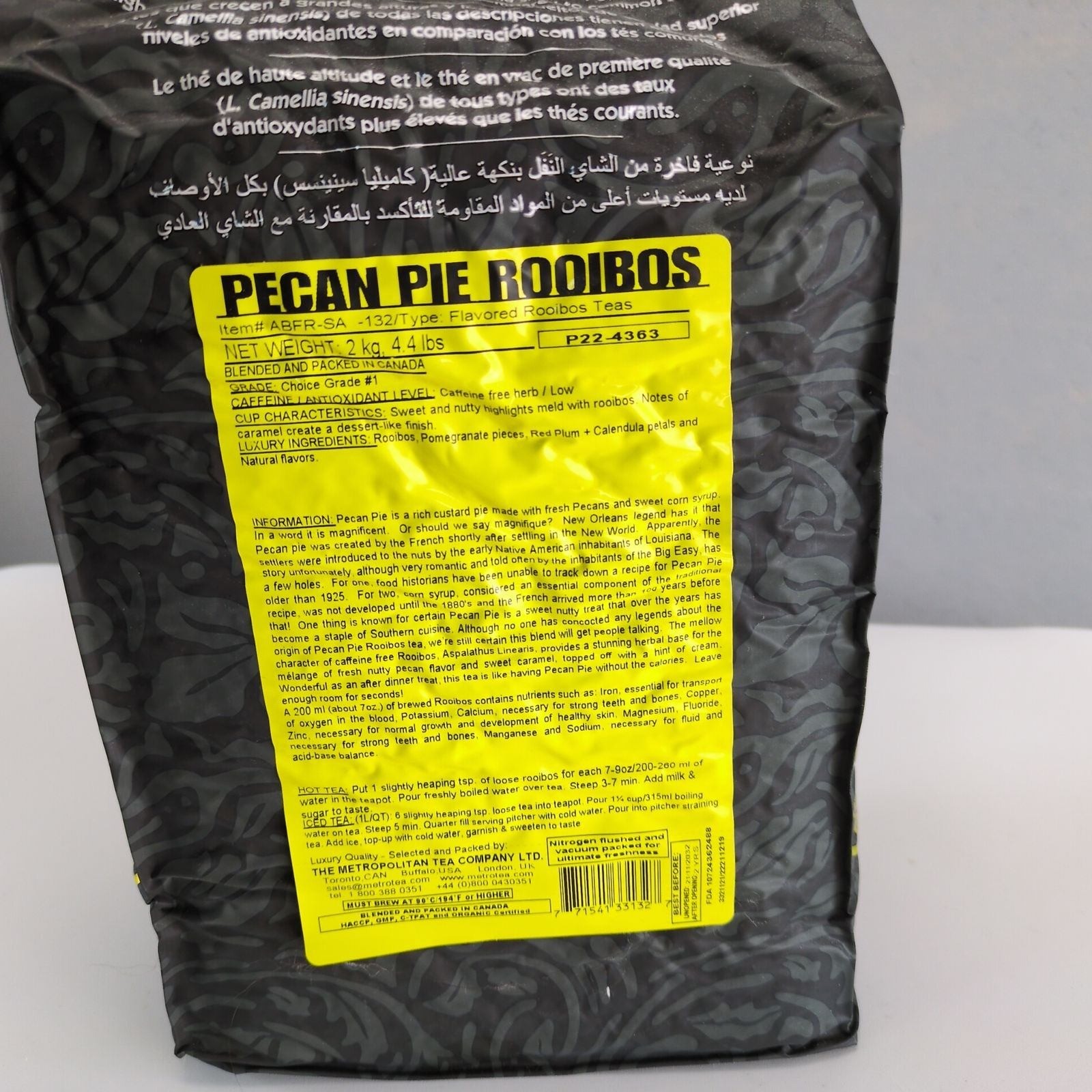 Metropolitan Tea Co Pecan Pie Rooibos Tea 2kg 4.4lb Sealed BB 11/2032 Bulk Loose