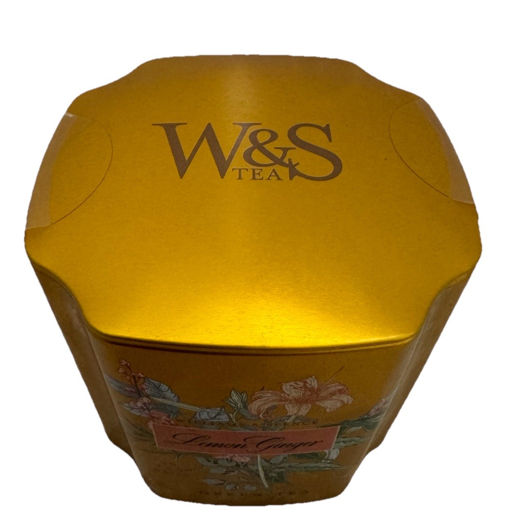 LEMON GINGER GREEN TEA 50BAGS IN BEAUTIFUL Gold Floral TIN WILLIAMS & SPENCE