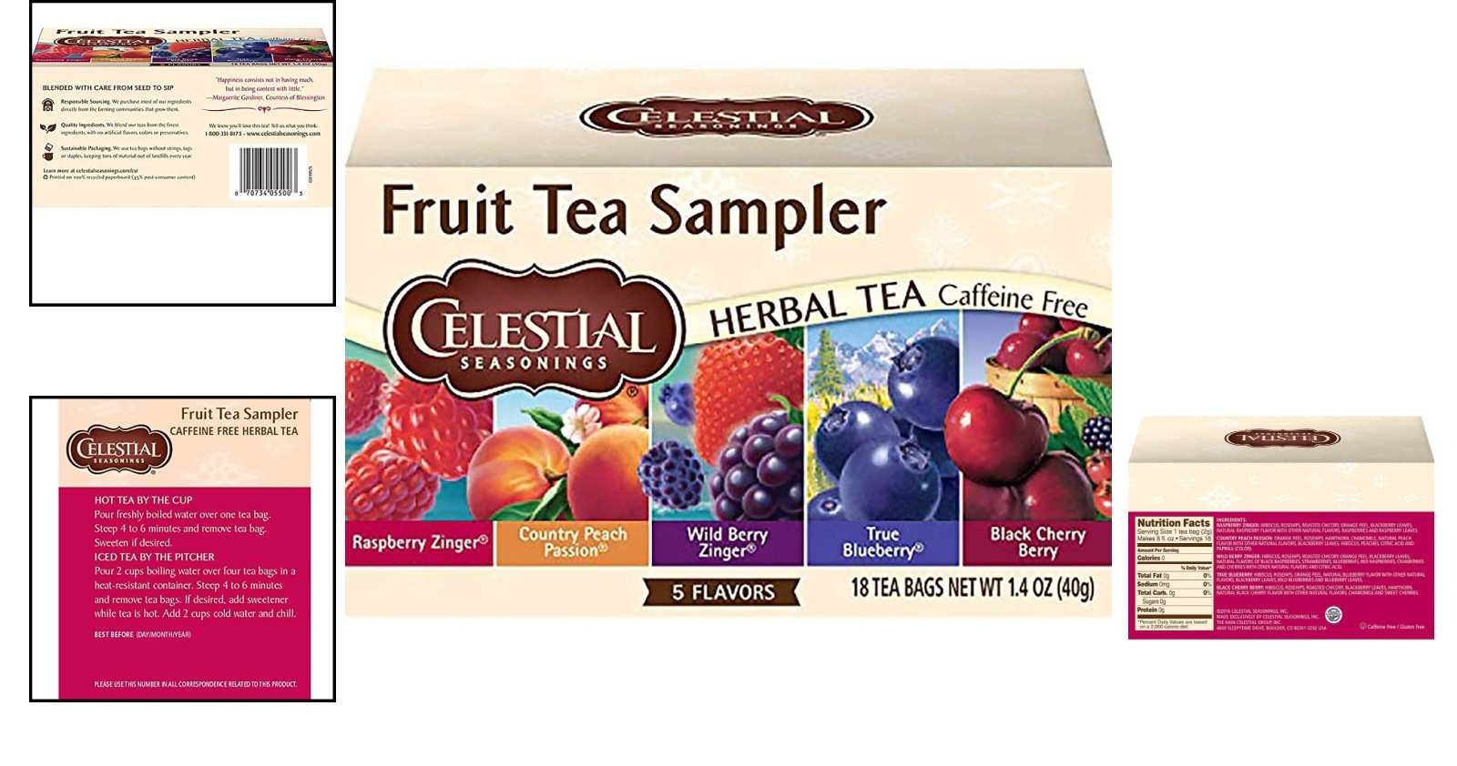 Elegant 18 Count Caffeine-Free Fruit Tea Sampler – Natural and Allergen-Free