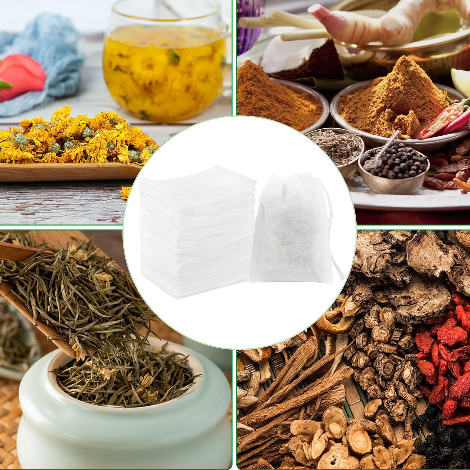 200 Disposable White Non-Woven EMPTY Tea Bags Drawstring Filter Bags For Spices