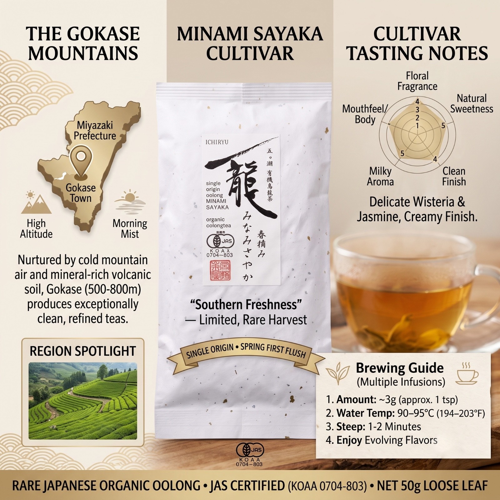 Japanese Organic Oolong Tea 50g | Minami Sayaka | Single Origin | JAS Certified