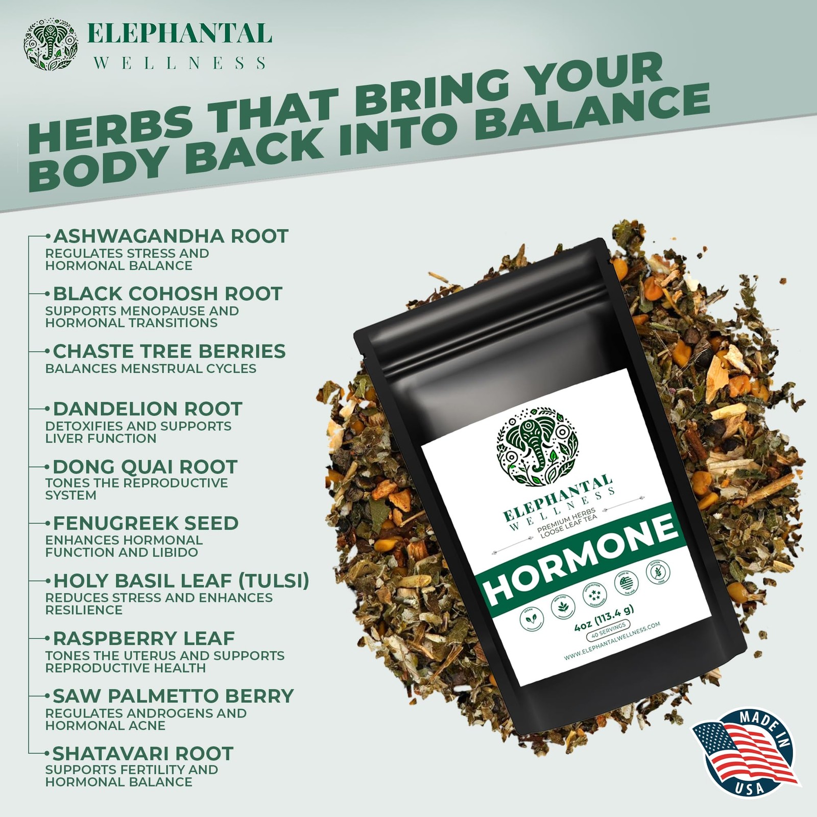 Elephantal Wellness Premium Hormone Herbal Tea | PCOS, Hormonal Balance Mood…