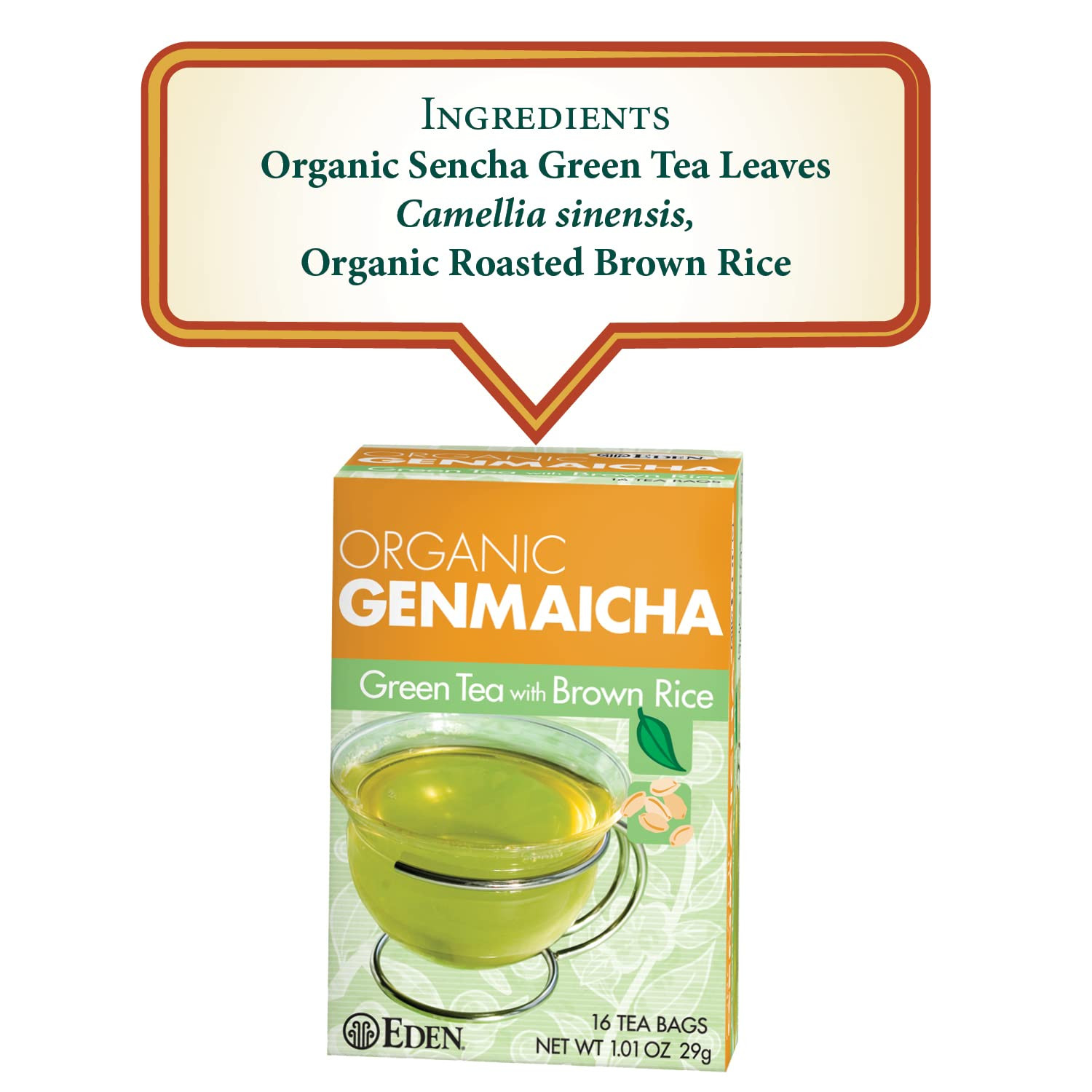 Organic Genmaicha Green Tea with Roasted Brown Rice, 16 Bags, 12-Pack