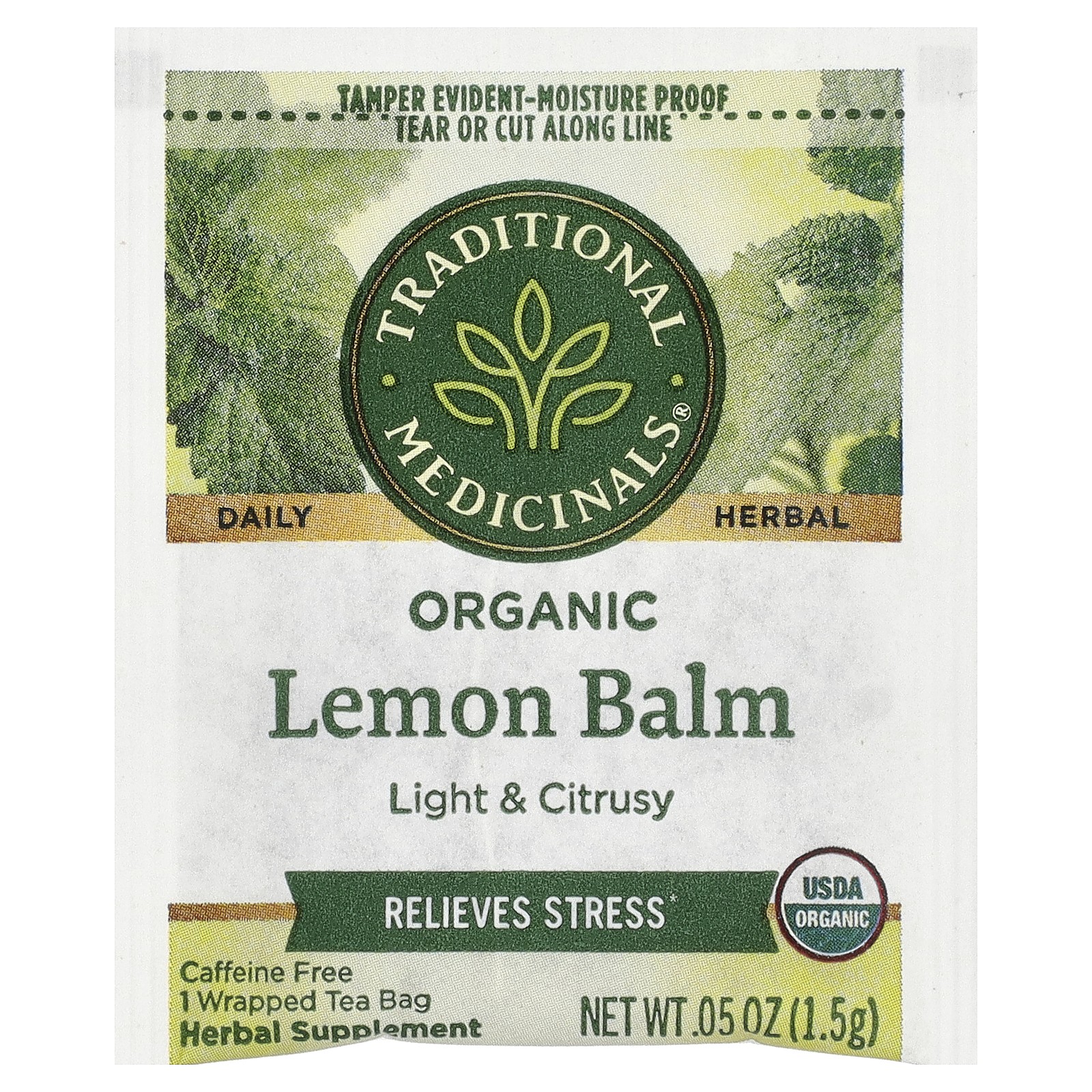 Organic Lemon Balm, Caffeine Free, 16 Wrapped Tea Bags, 0.85 oz (24 g)