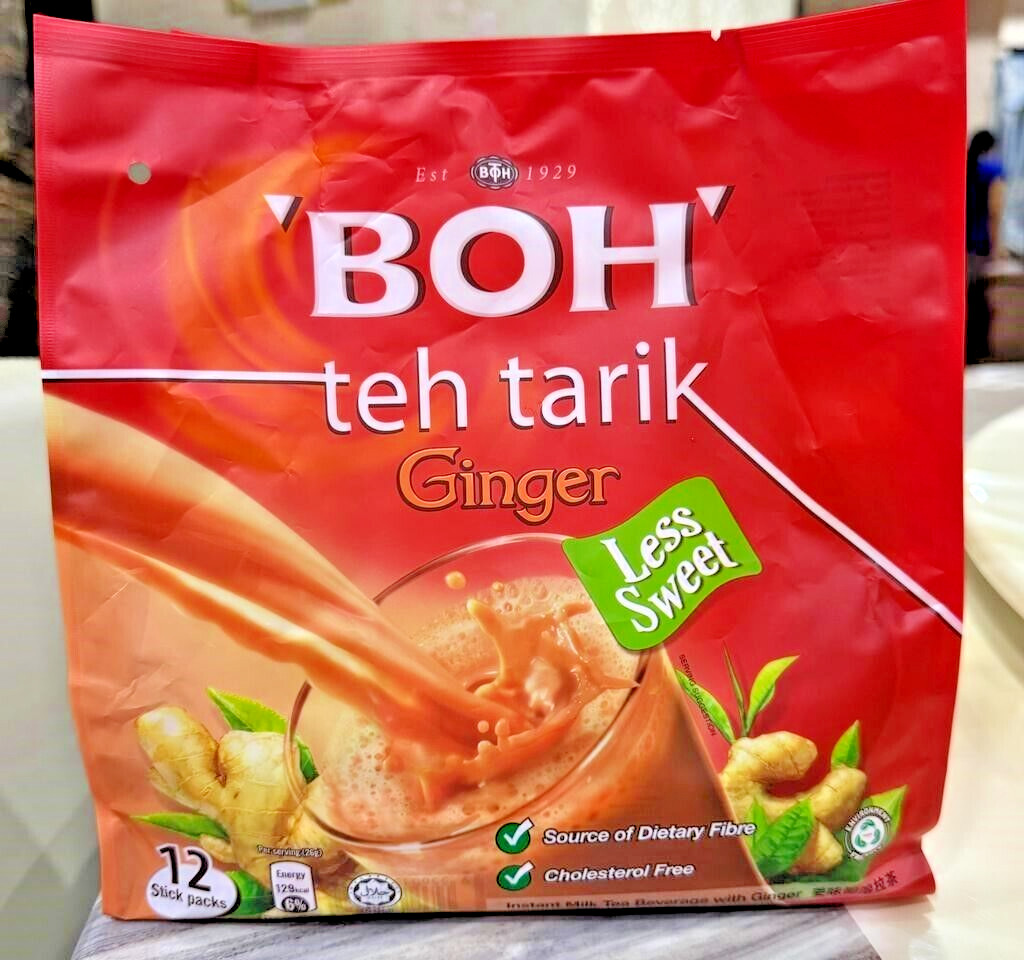 BOH Teh Tarik Ginger Tea 3 in 1 Less Sugar – 2 Packs (12 Sticks x 26g)