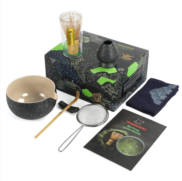 TEANAGOO Matcha Tea Set Featuring Handcrafted Bamboo Whisk, 7 Piece Kit