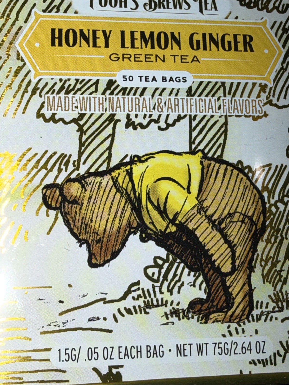 POOH’S BREW TEA HONEY LEMON GINGER Green Tea- 1 Tin = 50 tea bags Caffeinated